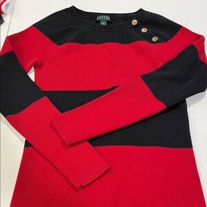 Ralph Lauren - L,‎ cotton blend, Red and Black Striped Crew Neck Sweater, ribbed
